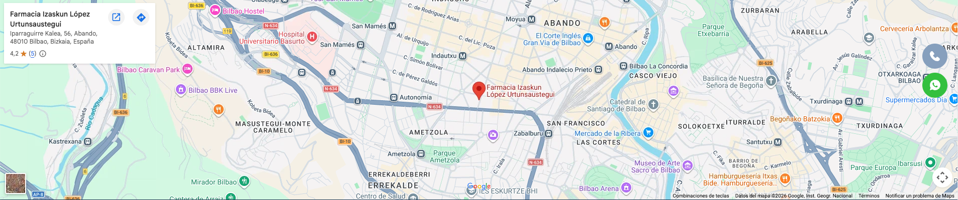 Ubicación de Farmacia Izaskun López Urtunsaustegui en Bilbao